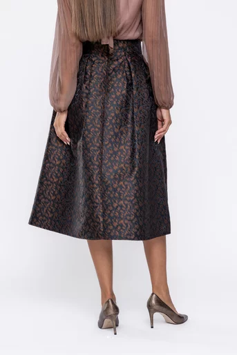 Fustă midi elegantă cu pliuri maro F3513