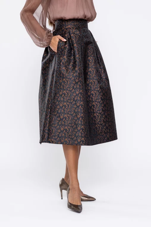 Fustă midi elegantă cu pliuri maro F3513 thumbnail picture - 