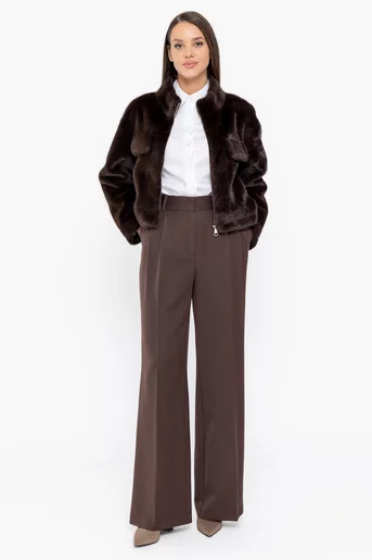 Jachetă blană cu clape maro JFI1005