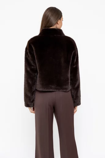 Jachetă blană cu clape maro JFI1005