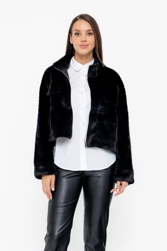 Jachetă blană cu clape neagră JFI1005