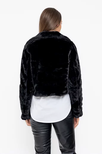 Jachetă blană cu clape neagră JFI1005