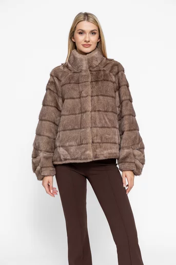 Jachetă blană cu mâneca raglan bej JGK1007