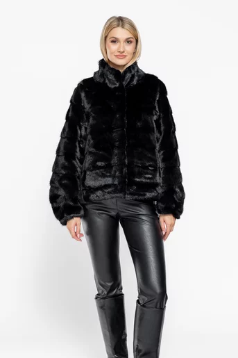 Jachetă blană cu mâneca raglan neagră JGK1007