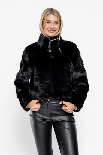 Jachetă blană în dungi neagră JGK1004