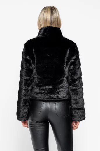 Jachetă blană în dungi neagră JGK1004