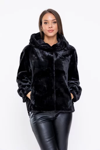 Jachetă cu glugă si accesoriu neagră JFY0806