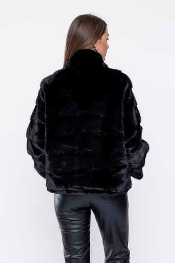 Jachetă elegantă din blană artificială neagră JGK0802