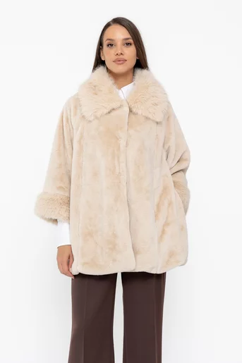 Jachetă evazată din blană bej JFI1001