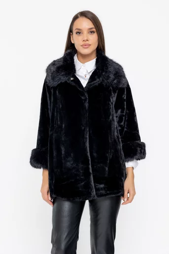 Jachetă evazată din blană neagră JFI1001