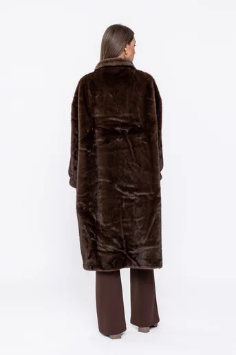 Jachetă lungă blană artificială maro JFY0804