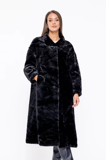Jachetă lungă blană artificială neagră JFY0803