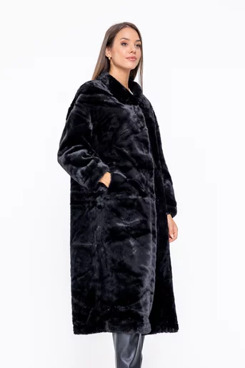 Jachetă lungă blană artificială neagră JFY0803