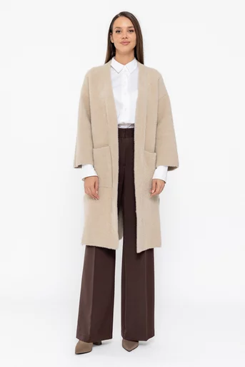Jachetă lungă cu buzunare bej JDP1010