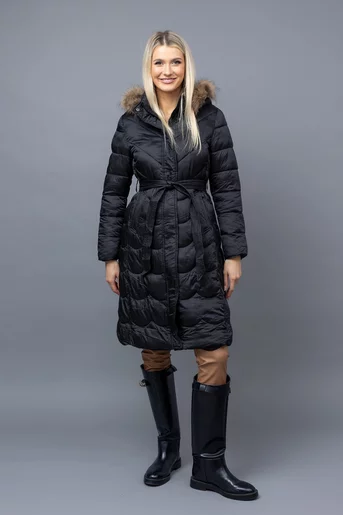 Jacheta lunga cu gluga si blana neagra M6308