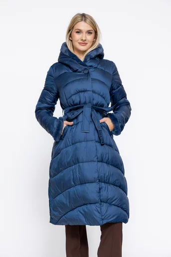 Jachetă lungă decorată cu blaniță bleumarin JKI1002