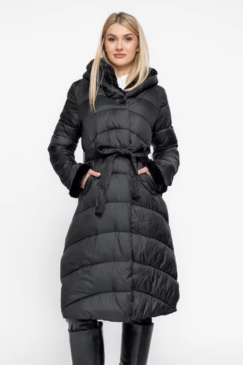 Jachetă lungă decorată cu blaniță neagră JKI1002