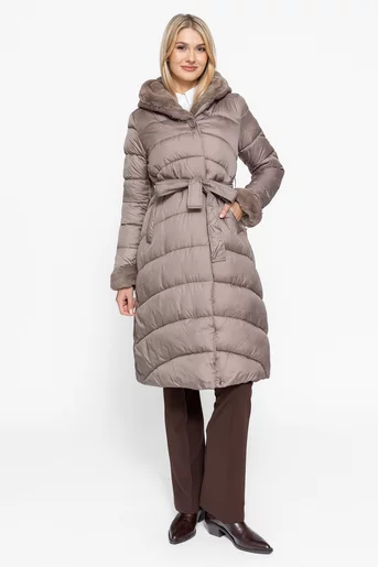 Jachetă lungă decorată cu blaniță taupe JKI1002