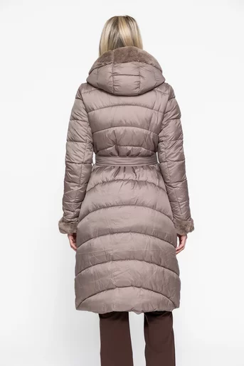 Jachetă lungă decorată cu blaniță taupe JKI1002