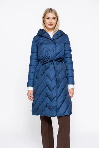 Jachetă lungă la două rânduri de capse bleumarin JKI1008