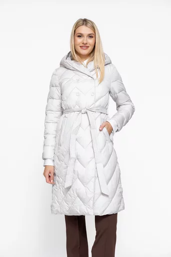 Jachetă lungă la două rânduri de capse ivory JKI1008