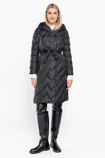 Jachetă lungă la două rânduri de capse neagrăJKI1008