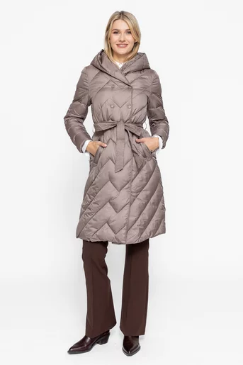 Jachetă lungă la două rânduri de capse taupe JKI1008