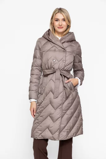 Jachetă lungă la două rânduri de capse taupe JKI1008