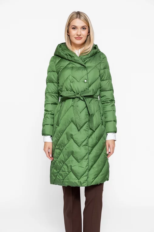 Jachetă lungă la două rânduri de capse verde JKI1008 thumbnail picture - 