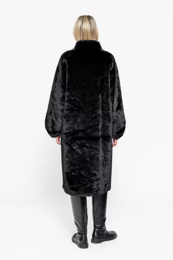 Jachetă midi din blană cu accesoriu neagră JGK1002