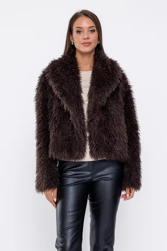Jachetă scurtă blană artificială maro JBA0902