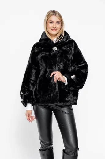 Jachetă scurtă cu mânecile decorate neagră JGK1005