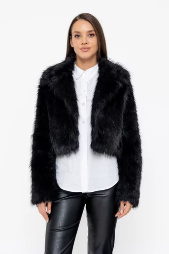 Jachetă scurtă cu rever crestat neagră JFI1002