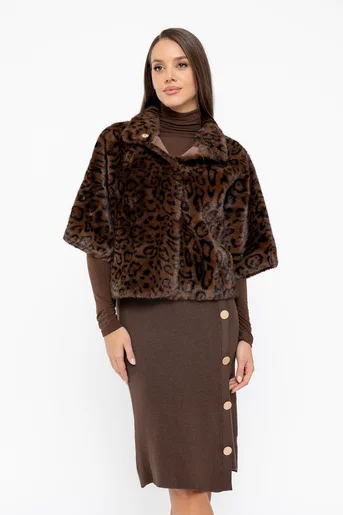 Jachetă scurtă din blană animal print maro JDP1008