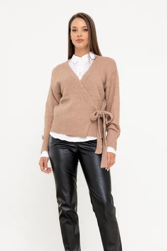Jerseu tricotat suprapus cu cordon bej BLAM0807