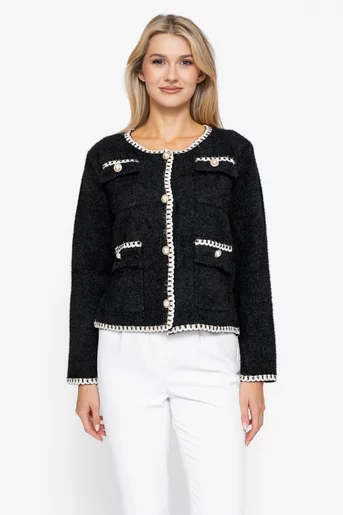 Jerseu tricotata cu nasturi perlă negru JLA1008