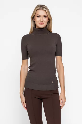 Maletă tricotată cu mâneci scurte maro BSUN1016