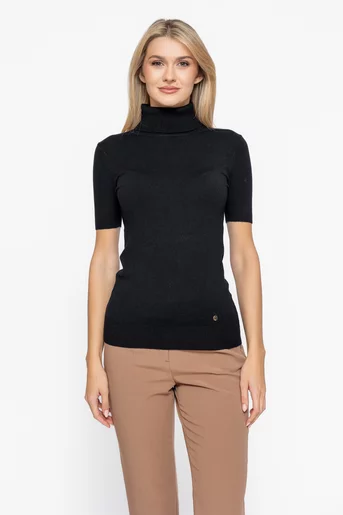 Maletă tricotată cu mâneci scurte neagră BSUN1016