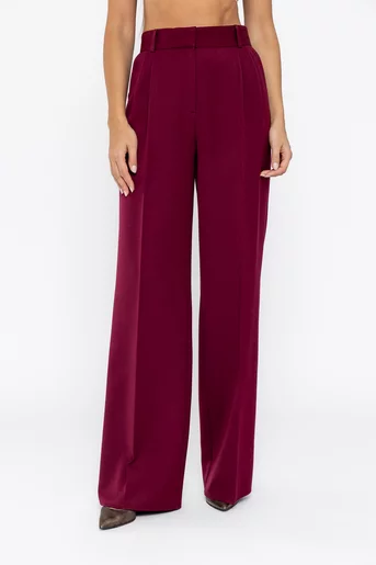 Pantaloni Caramel lejeri cu două pliuri visinii P2520