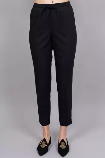 Pantaloni casual cu elastic si snur negri P2305
