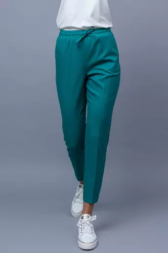 Pantaloni casual cu elastic si snur verde  inchis  P2305