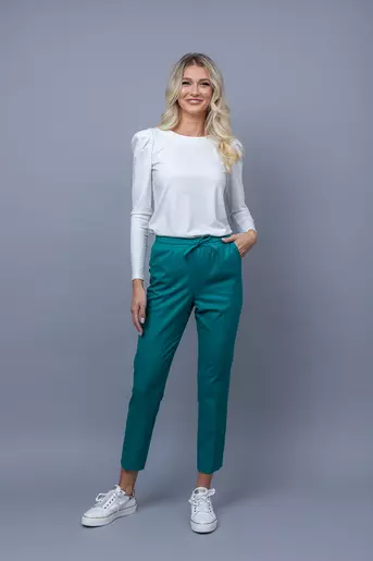 Pantaloni casual cu elastic si snur verde  inchis  P2305