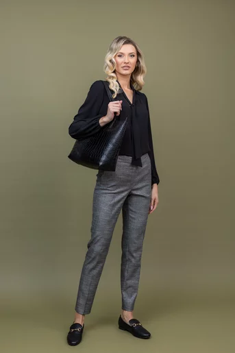 Pantaloni conici din stofa cu fir lucios gri P2311