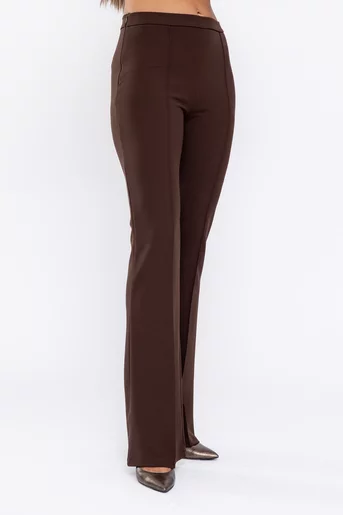 Pantaloni evazați cu dungă cusută maro PKA0903