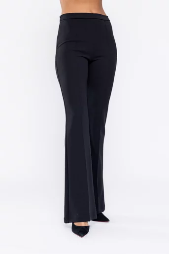 Pantaloni evazați cu dungă cusută negri PKA0903