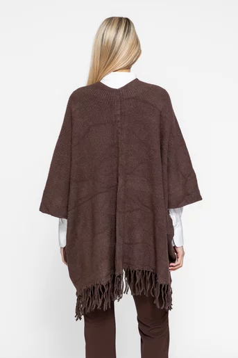 Poncho tricotat cu nasture perlă maro JLA1005