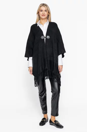 Poncho tricotat cu nasture perlă negru JLA1005