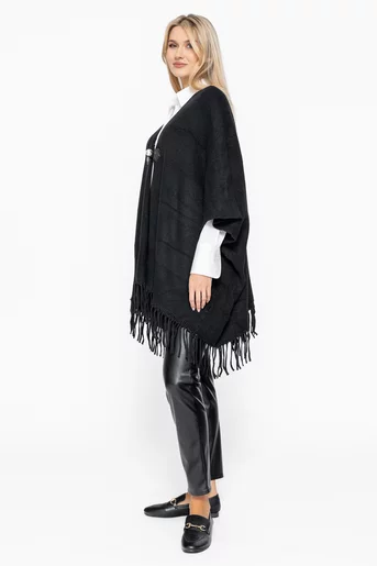 Poncho tricotat cu nasture perlă negru JLA1005