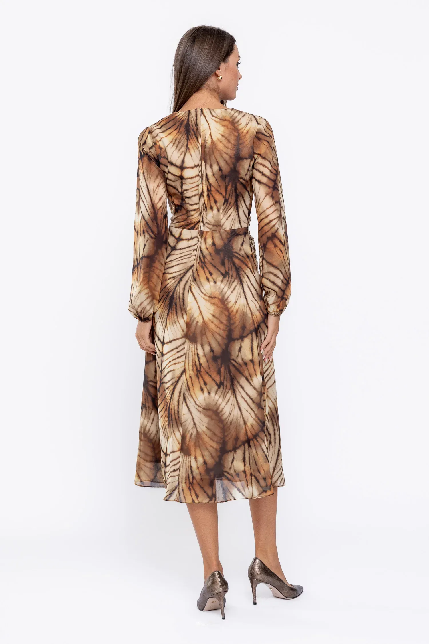 ロイ Rochie Caramel midi din voal cu nod in talie muștar R8570caramel
