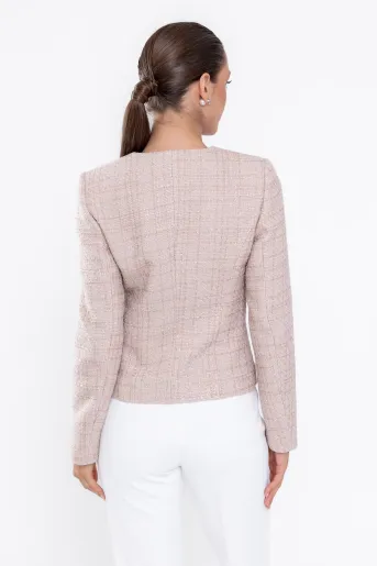 Sacou Caramel elegant cu nasturi perlă roz S1516